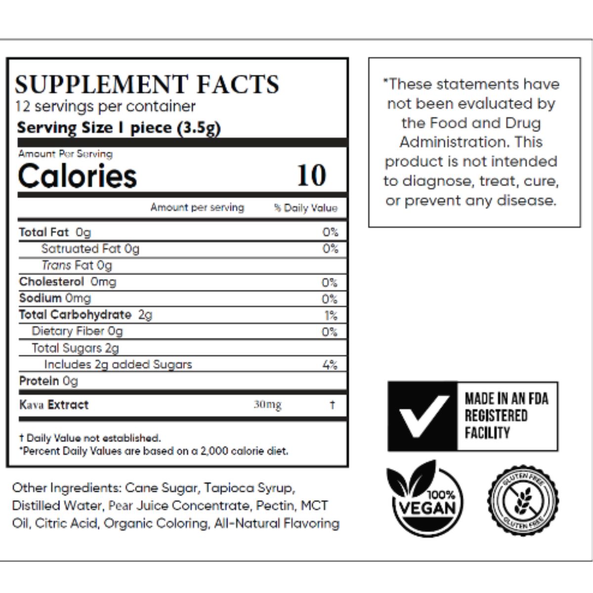 Kava Gummies Supplement Facts 12pc | Firewalker kava