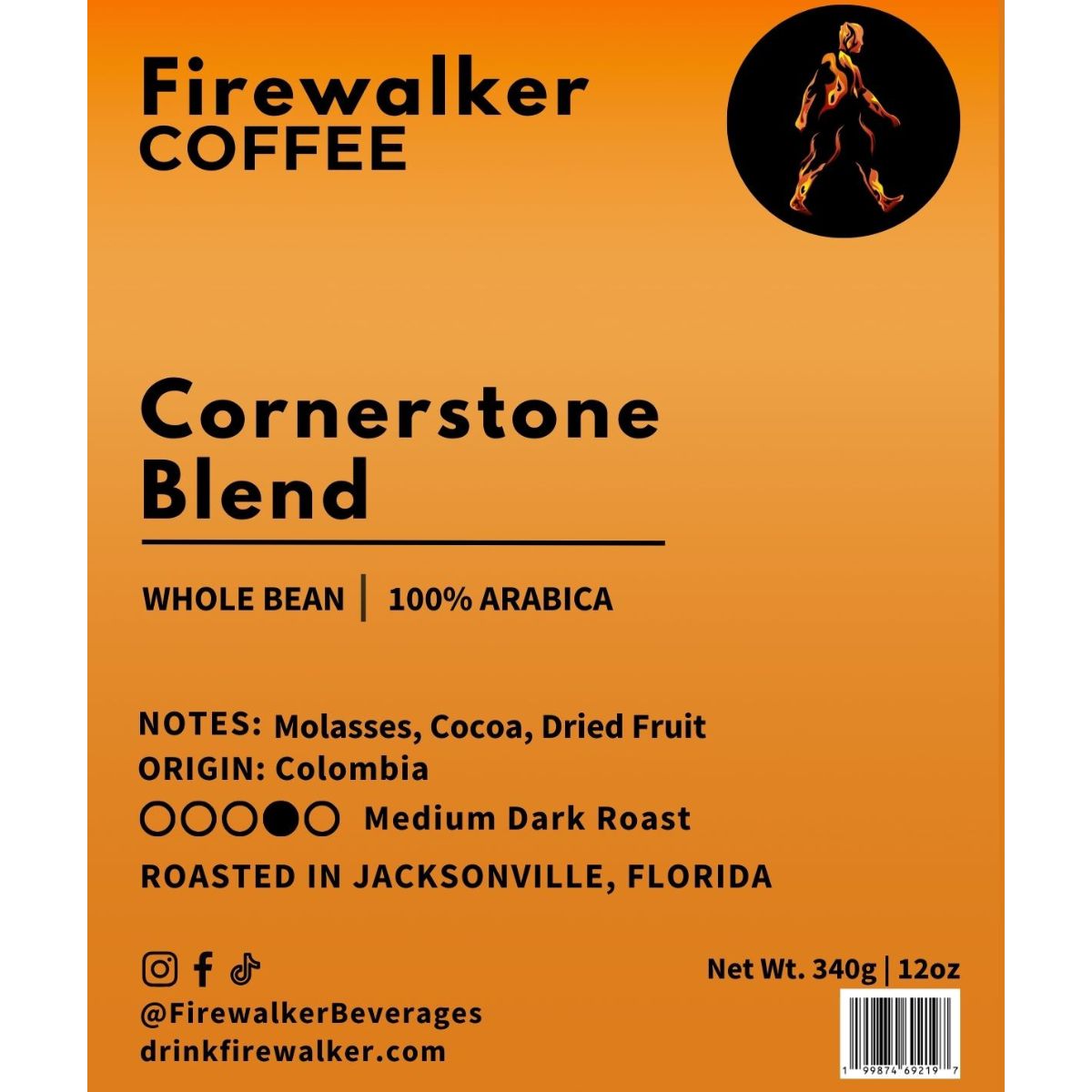 Firewalker Cornerstone Blend Colombian coffee bag label